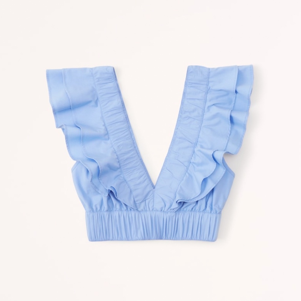 Abercrombie Drama Collar Ruffle Poplin Top Blue